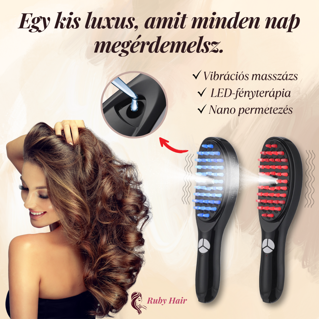 Ruby Hair™ 3 az 1-ben elektromos masszázsfésű nano permetezővel és LED-fényterápiával